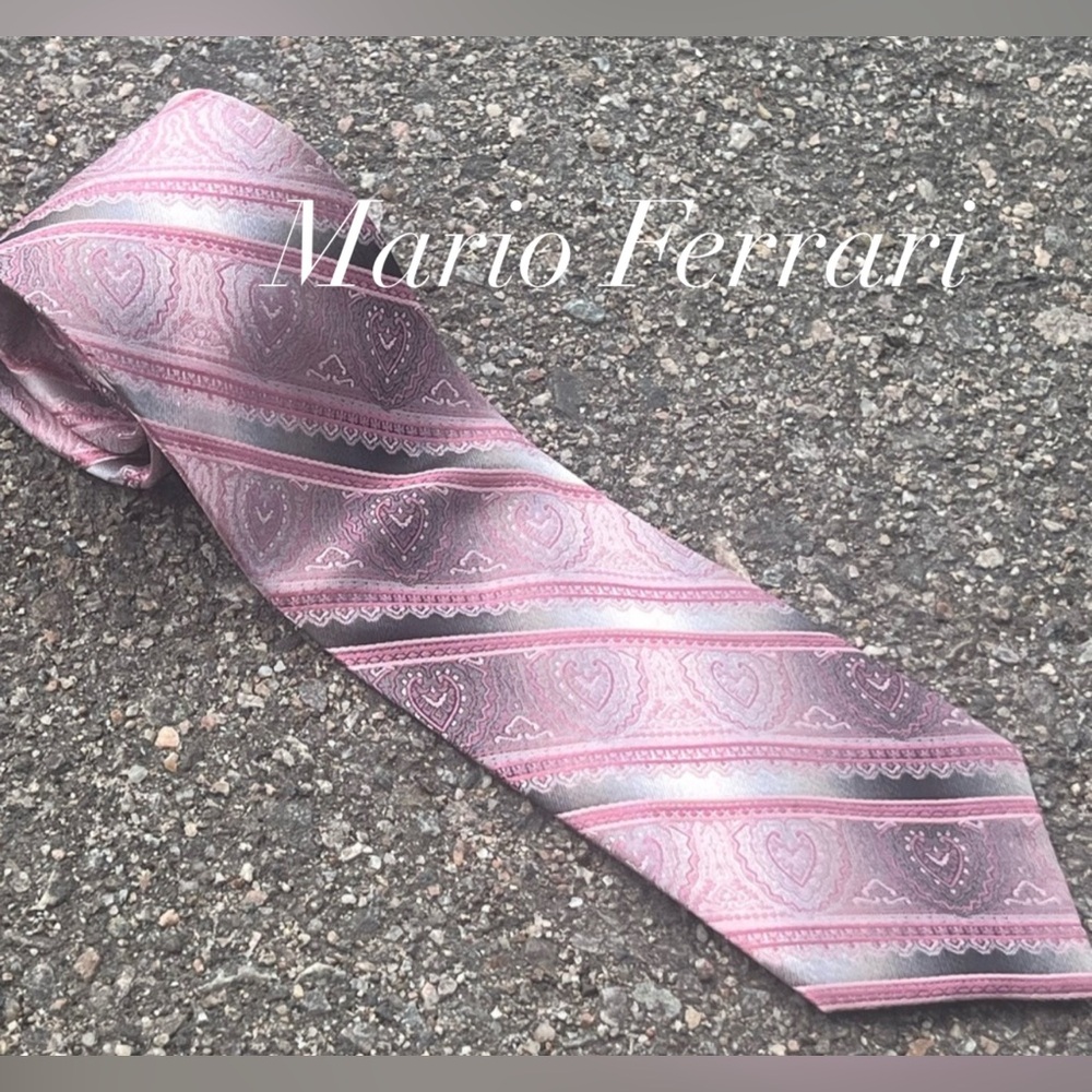 Mario Ferrari 100% Silk Mens Tie - Pink & Gray